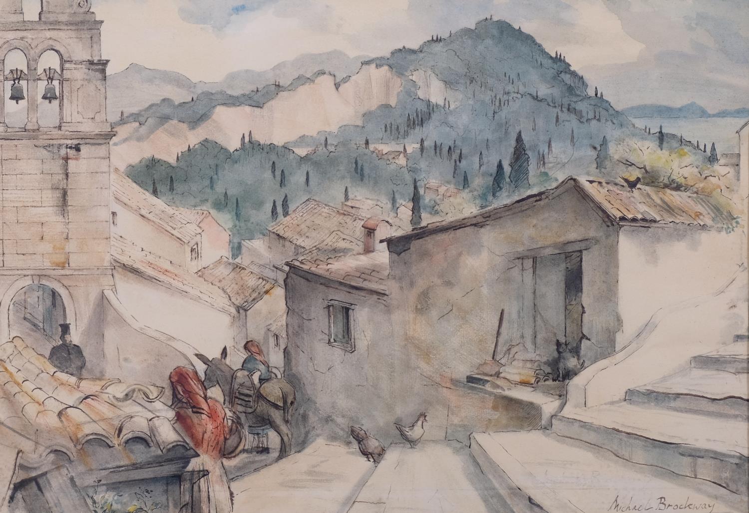 Michael Brockway, Kato Garounas, watercolour, signed with exhibition label verso dated 1979, 31cm