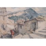 Michael Brockway, Kato Garounas, watercolour, signed with exhibition label verso dated 1979, 31cm