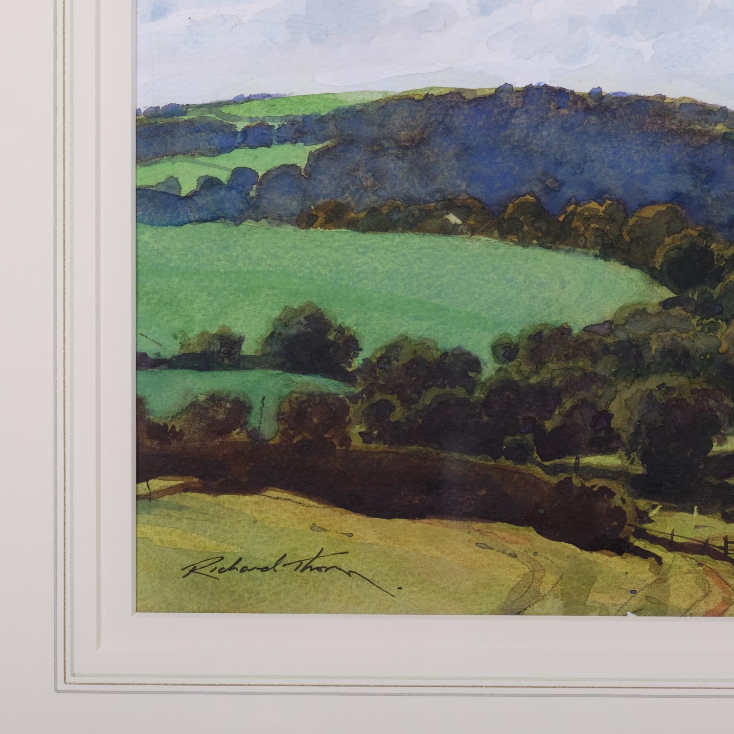 Richard Thorn, Devon landscape, watercolour, signed, 23cm x 37cm, framed Good condition - Image 3 of 4