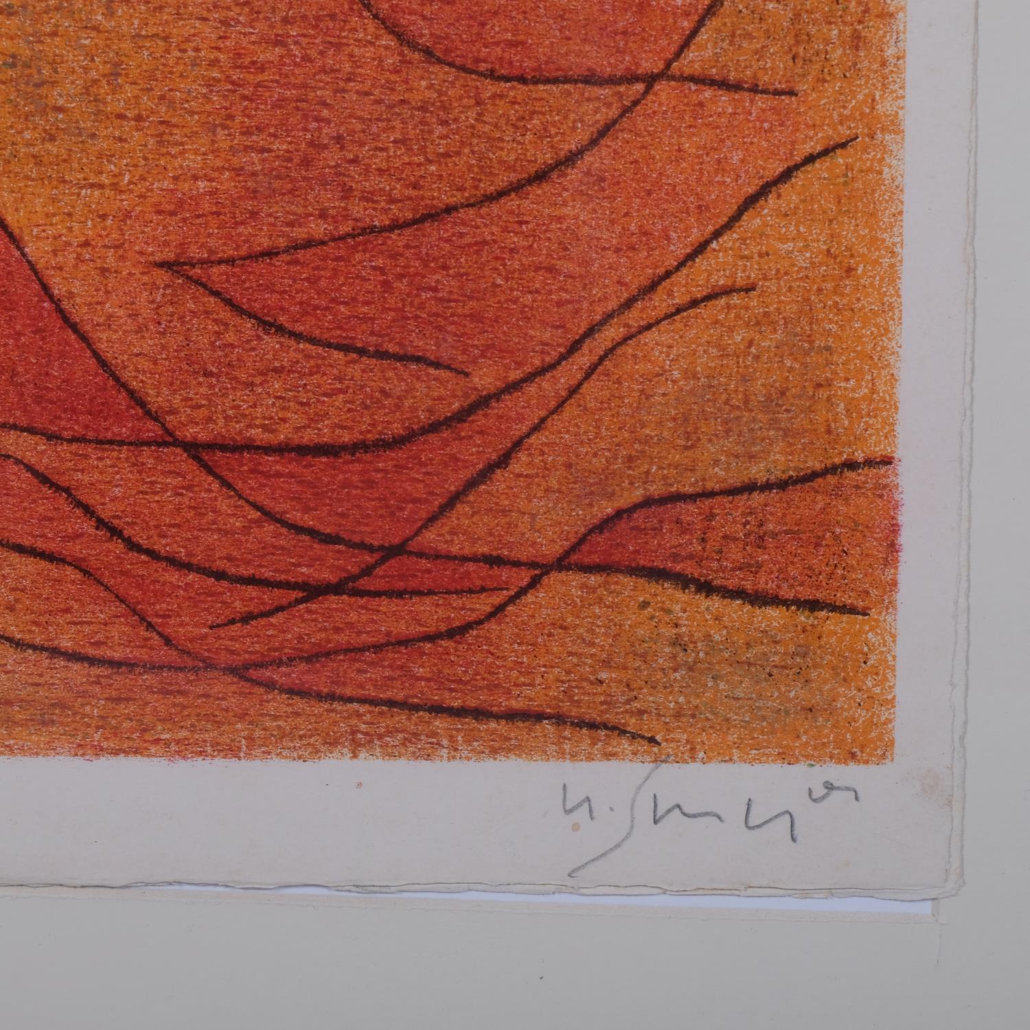 Gustave Singier, abstract orange and red, original lithograph, issued 1959, Galerie France, signed - Image 3 of 4