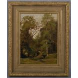 Impressionist woodland scene, mid-20th century oil on board, unsigned, 29cm x 21cm, framed Good