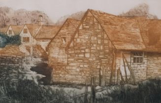 Michael Chaplin, Manor Farm Taynton, coloured etching, signed and numbered in pencil, 73/100,