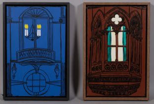 David Morton White (born 1954), pair of church window studies, acrylics on board, framed, overall