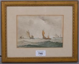 Circle of Myles Birket Foster, marine scene, 19th century watercolour, signed with monogram, 12cm