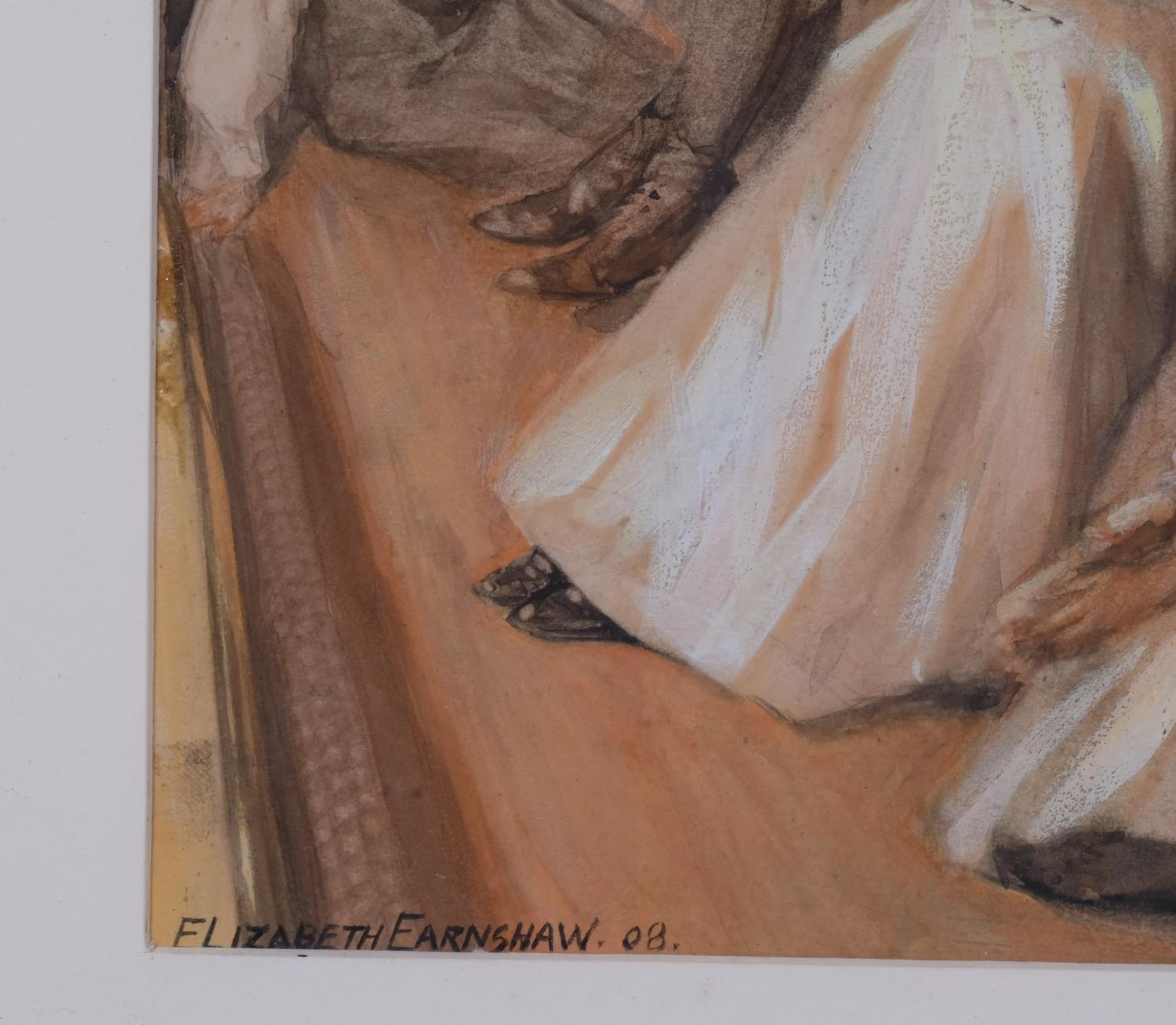 Elizabeth Earnshaw, firelight, watercolour, signed and dated 1908, exhibited at the Royal Academy - Image 3 of 4