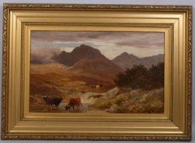 Stephen Hogley (active 1874 - 1893), Highland cattle in the mountains, oil on canvas, signed, 41cm x