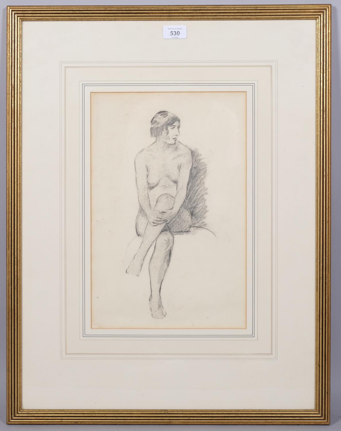 Nude life study, mid-20th century charcoal on paper, unsigned, 38cm x 25cm, framed Slight paper - Image 2 of 4