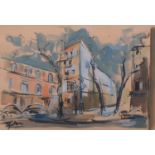 Mid-20th century Continental street scene, watercolour, indistinctly signed, 31cm x 46cm, framed