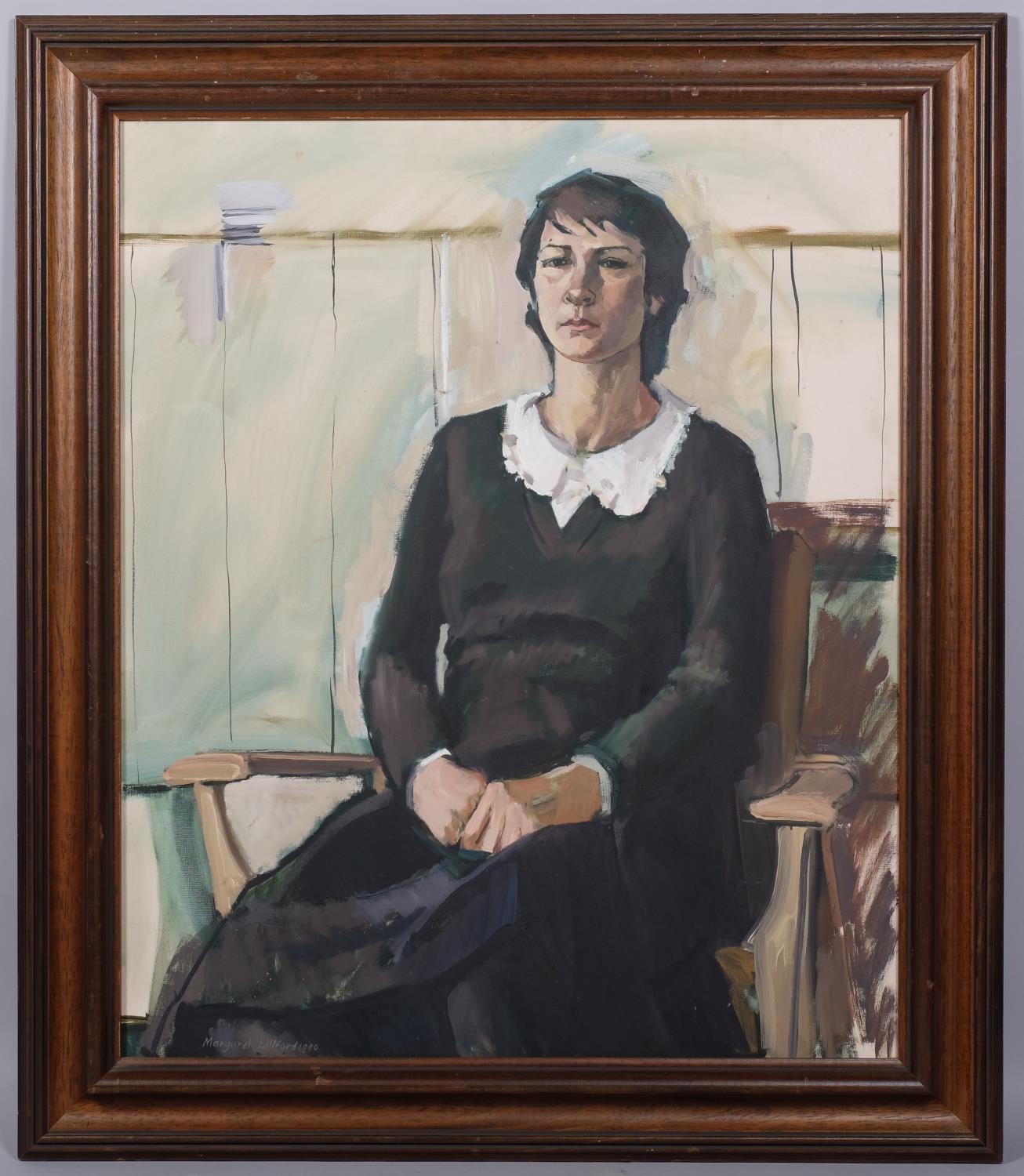 Margaret Lillford, portrait of a woman, oil on board, signed and dated 1980, 75cm x 62cm, framed