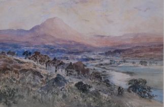 Samuel Bough (1822-1878), watercolour on paper, River Landscape with Mountains, 21cm x 33cm,