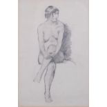 Nude life study, mid-20th century charcoal on paper, unsigned, 38cm x 25cm, framed Slight paper