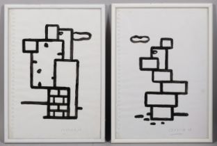 Peter Waldron, 3 abstract compositions (1 oil on board), 22cm x 22cm, plus 2 ink on paper, 42cm x