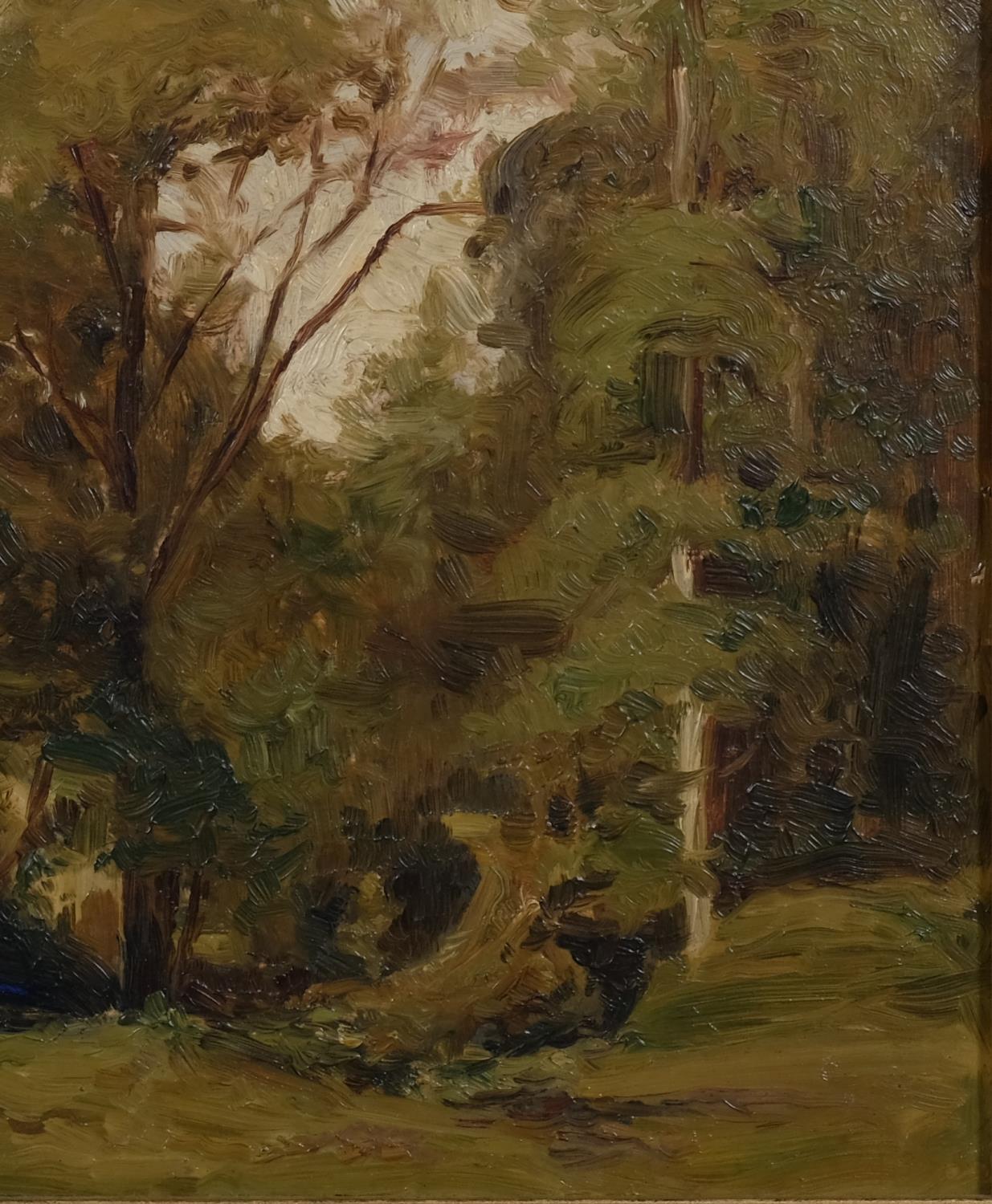 Impressionist woodland scene, mid-20th century oil on board, unsigned, 29cm x 21cm, framed Good - Image 3 of 4