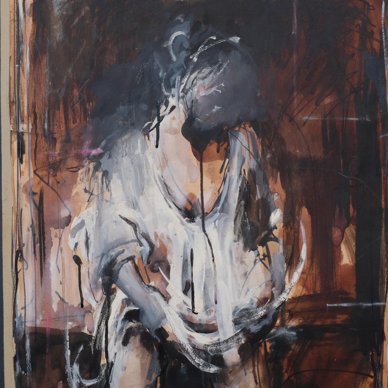 Abstract figure, watercolour/gouache on paper laid on board, unsigned, framed, overall 86cm x 61cm - Image 2 of 4