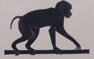Eric Dalglish (1894-1966), wood engraving on paper, Monkey, 10cm x 13cm, mounted, glazed and framed.