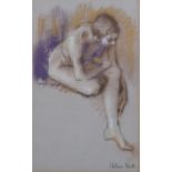 Helen Kask, nude life study, coloured pastels, signed, 28cm x 18cm, framed Good condition