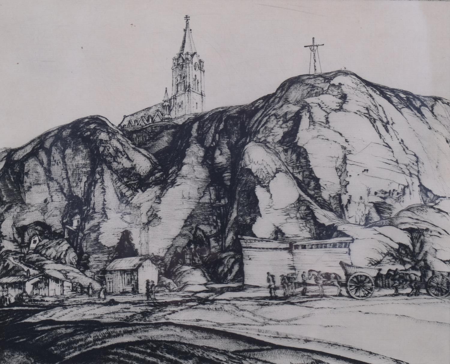 E Owen Jennings, quarry, etching, signed in pencil, plate 21cm x 26cm, framed Slight paper