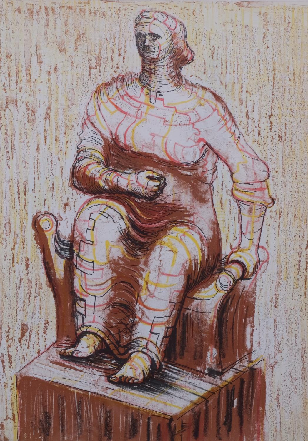 Henry Moore, seated figure, 1950, plastic plate specimen printing, lithograph by WS Cowell, image