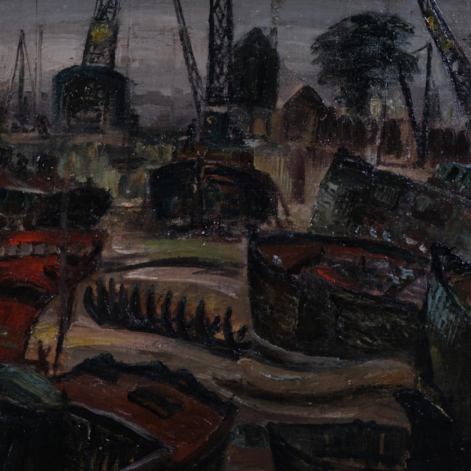 Sydney Joseph Iredale (1896 - 1967), boatyard scene, oil on board, 40cm x 50cm, framed Good - Image 3 of 4