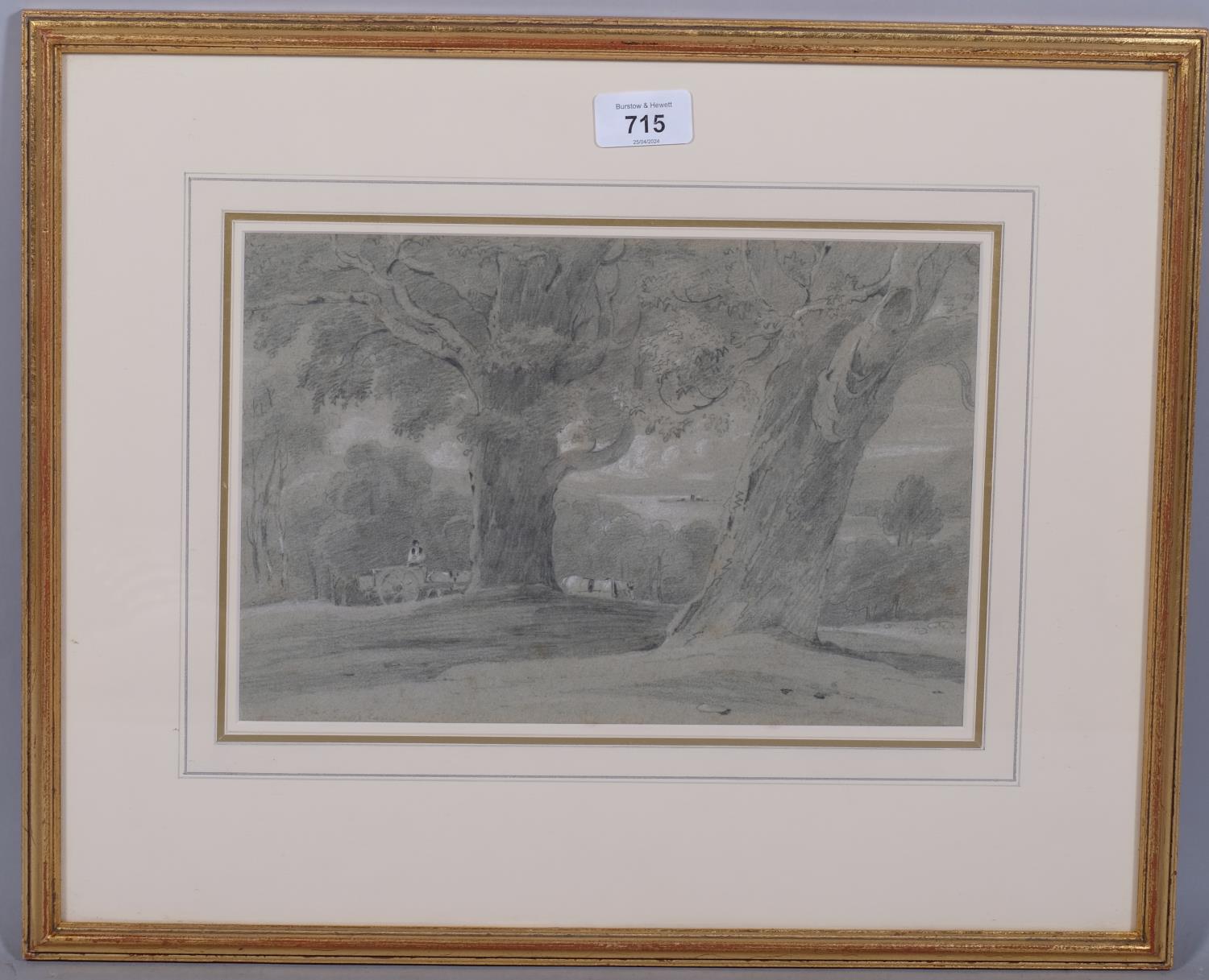 Timber workers in wooded landscape, 19th century pencil/chalk on paper, unsigned, 20cm x 30cm, - Image 2 of 4