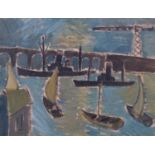Contemporary harbour scene, oil on paper, unsigned, 32cm x 43cm, framed Good condition, frame