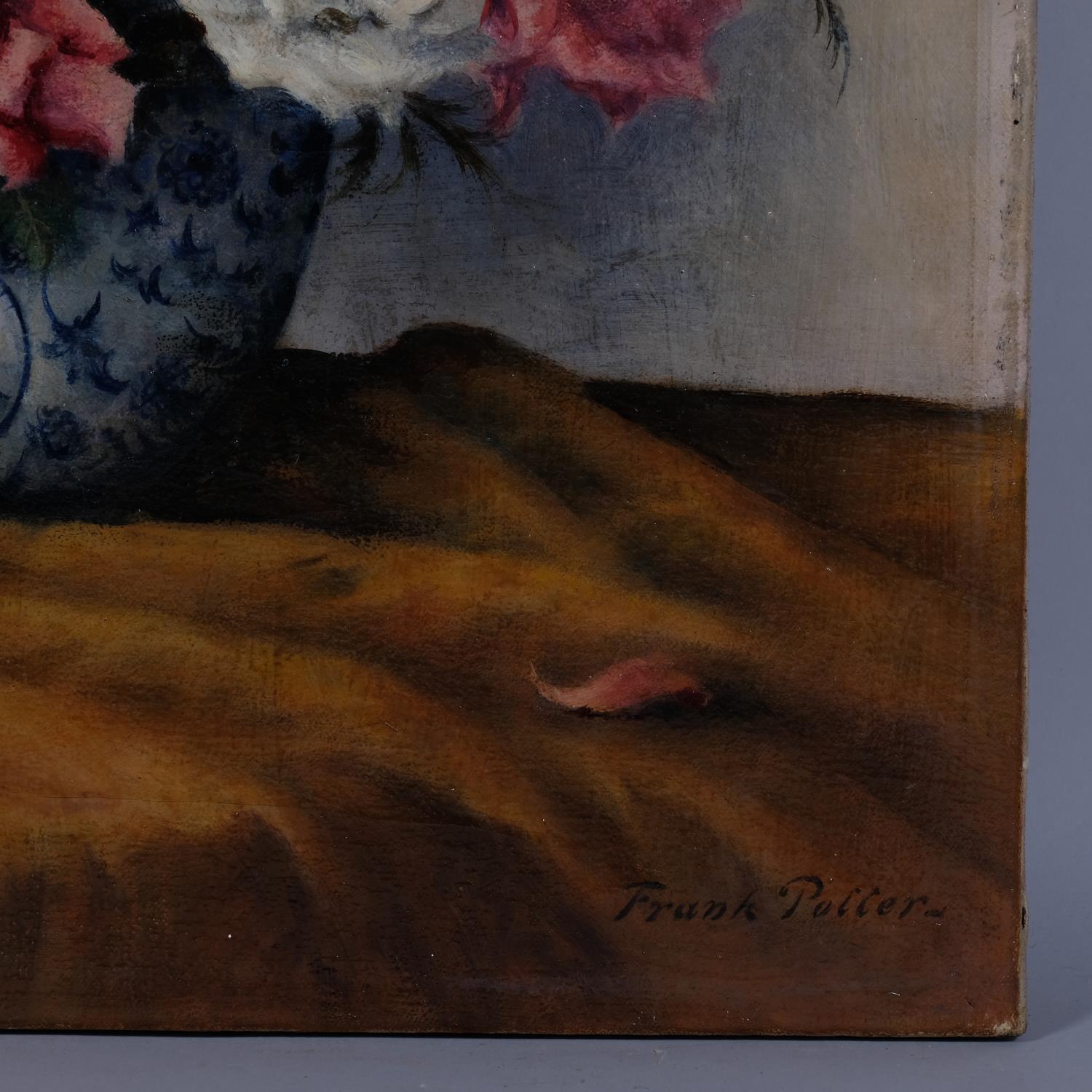 Frank Potter, still life roses and Persian tile, oil on canvas, signed, 66cm x 51cm, unframed Good - Image 3 of 4