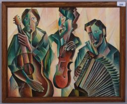 Antonio Gras, study of musicians, oil on canvas, signed and dated 1992, 41cm x 51cm, framed Good