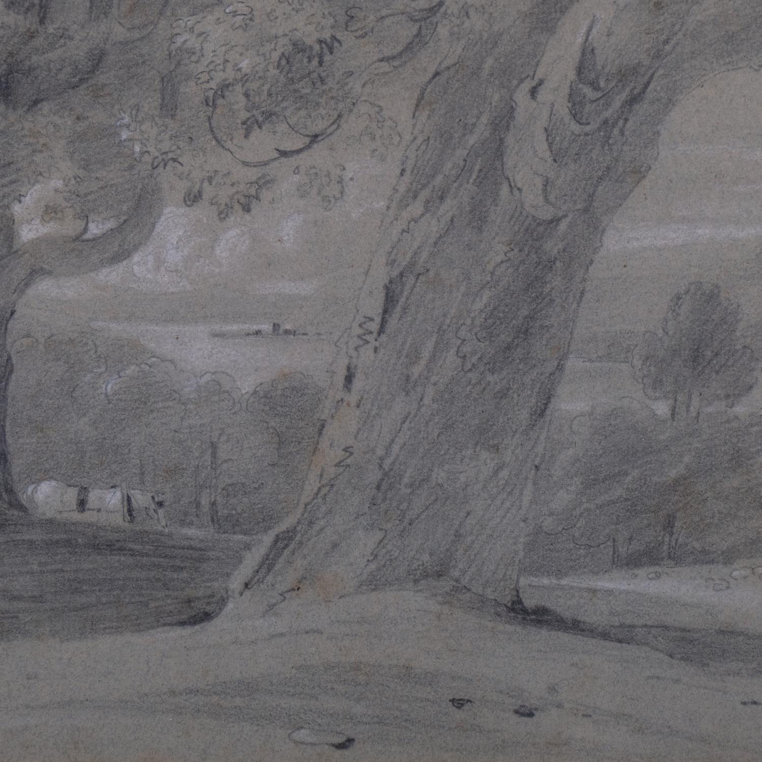 Timber workers in wooded landscape, 19th century pencil/chalk on paper, unsigned, 20cm x 30cm, - Image 3 of 4