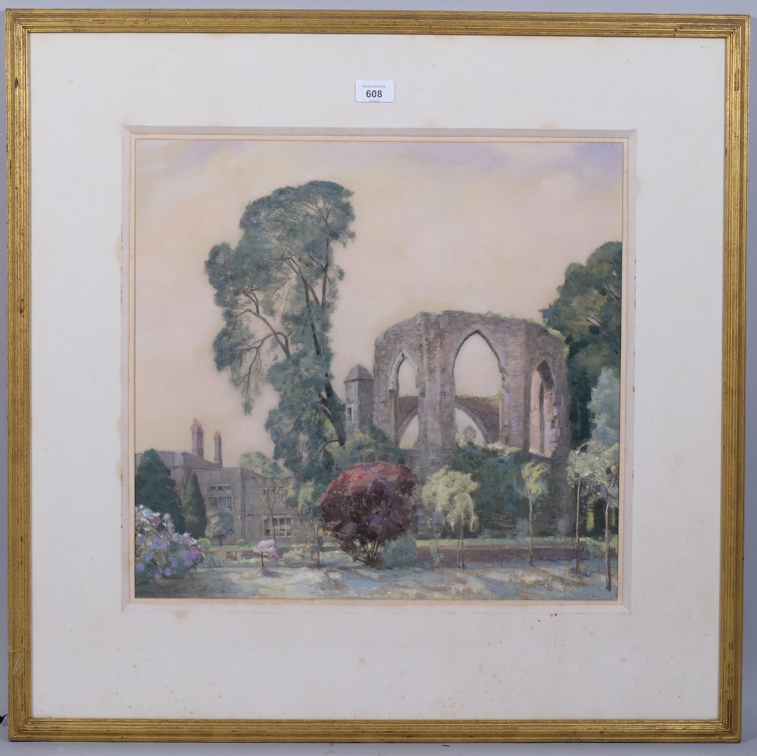 William Thomas Wood (1877 - 1958), abbey ruins, watercolour, signed and dated 1937, 46cm x 48cm, - Image 2 of 4
