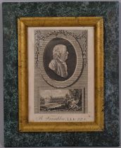 Portrait of Benjamin Franklin, by Pollard, published 1780, image 15cm x 9.5cm, framed Slight damp