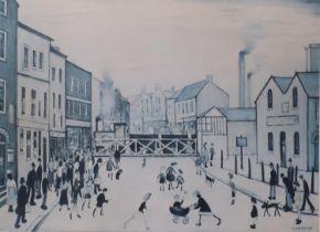Laurence Stephen Lowry (1887 - 1976), lithograph, Level Crossing, signed in pencil, image 41cm x