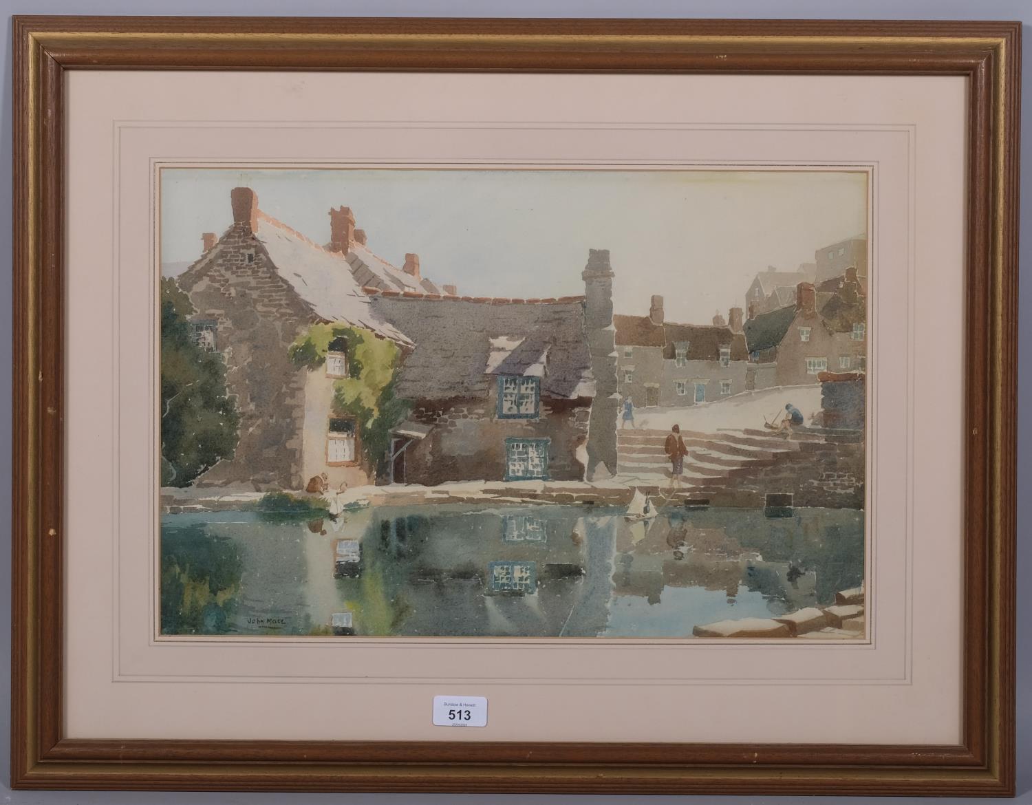 John Mace (1889 - 1952), the mill pond Swanage, watercolour, signed, 32cm x 50cm, framed Very slight - Image 2 of 4