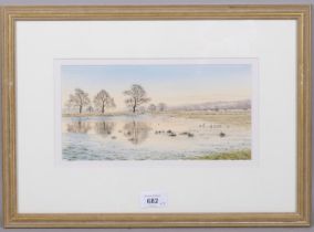 Felicity Flutter, 5 landscapes, watercolours, largest 13cm x 26cm, framed (5) Good condition