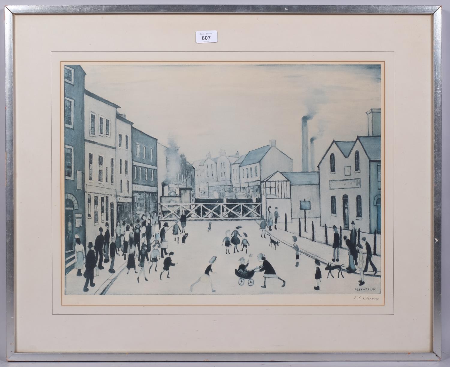 Laurence Stephen Lowry (1887 - 1976), lithograph, Level Crossing, signed in pencil, image 41cm x - Image 2 of 4