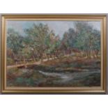 Russell Taylor, woodland stream, oil on canvas, signed and dated '80, 68cm x 96cm, framed Good