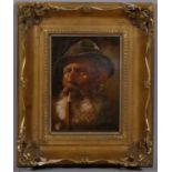 Bernd Funke (1902 - 1988), portrait of a man smoking a pipe, oil on board, signed, 17cm x 12cm,