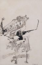 John Kingerlee (born 1936), abstract composition, ink on paper, signed and dated '69, 16cm x 10.5cm,