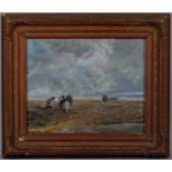 Manner of David Cox, travellers in stormy landscape, 19th century coloured pastels, unsigned, 20cm x