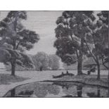 Gwen Raverat (1885-1957), wood engraving on paper, Elms by a Pond (1917), 10cm x 12.5cm, mounted,