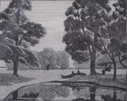 Gwen Raverat (1885-1957), wood engraving on paper, Elms by a Pond (1917), 10cm x 12.5cm, mounted,
