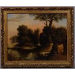 Attributed to Francois Grehier, rural landscape, oil on wood panel, unsigned, 35cm x 46cm, framed
