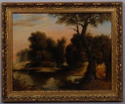 Attributed to Francois Grehier, rural landscape, oil on wood panel, unsigned, 35cm x 46cm, framed
