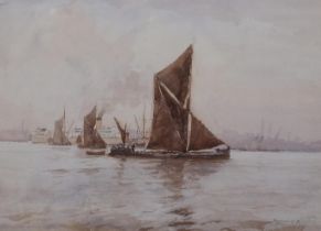 Arthur Burgess, Thames barges, watercolour, signed, 28cm x 37cm, framed Good condition