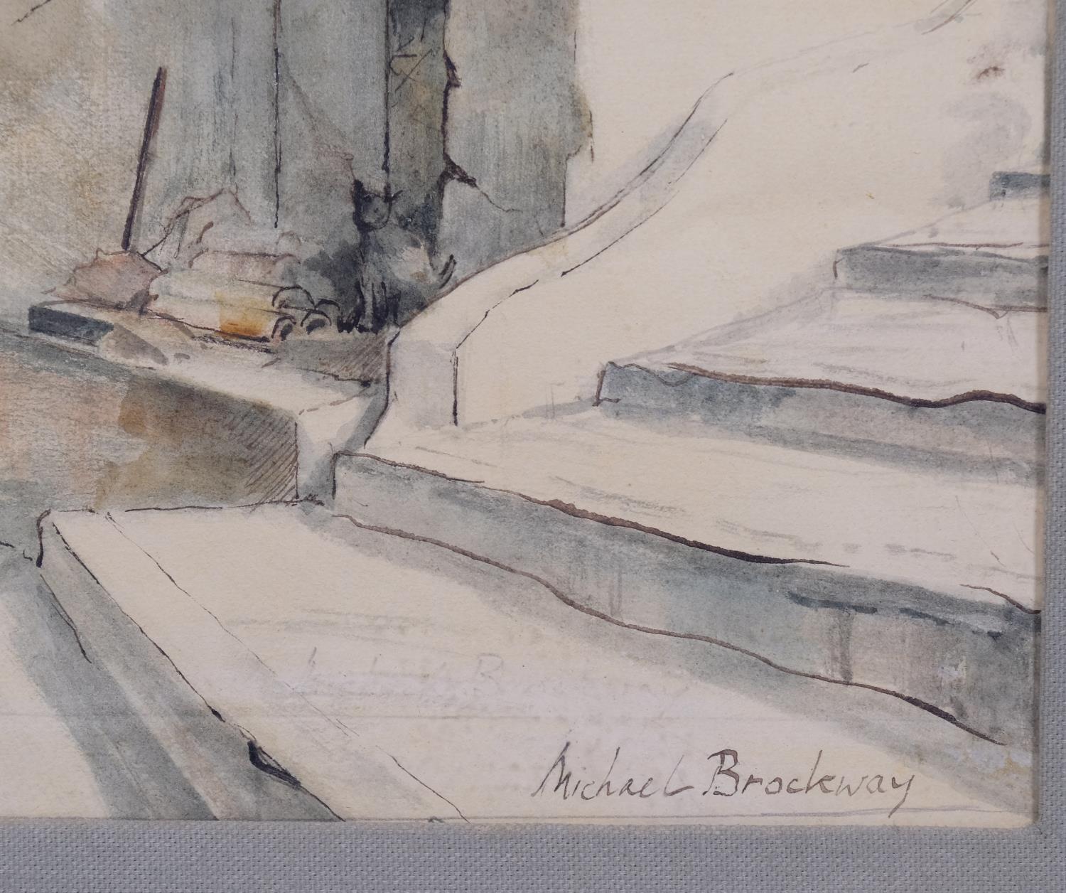 Michael Brockway, Kato Garounas, watercolour, signed with exhibition label verso dated 1979, 31cm - Image 3 of 4