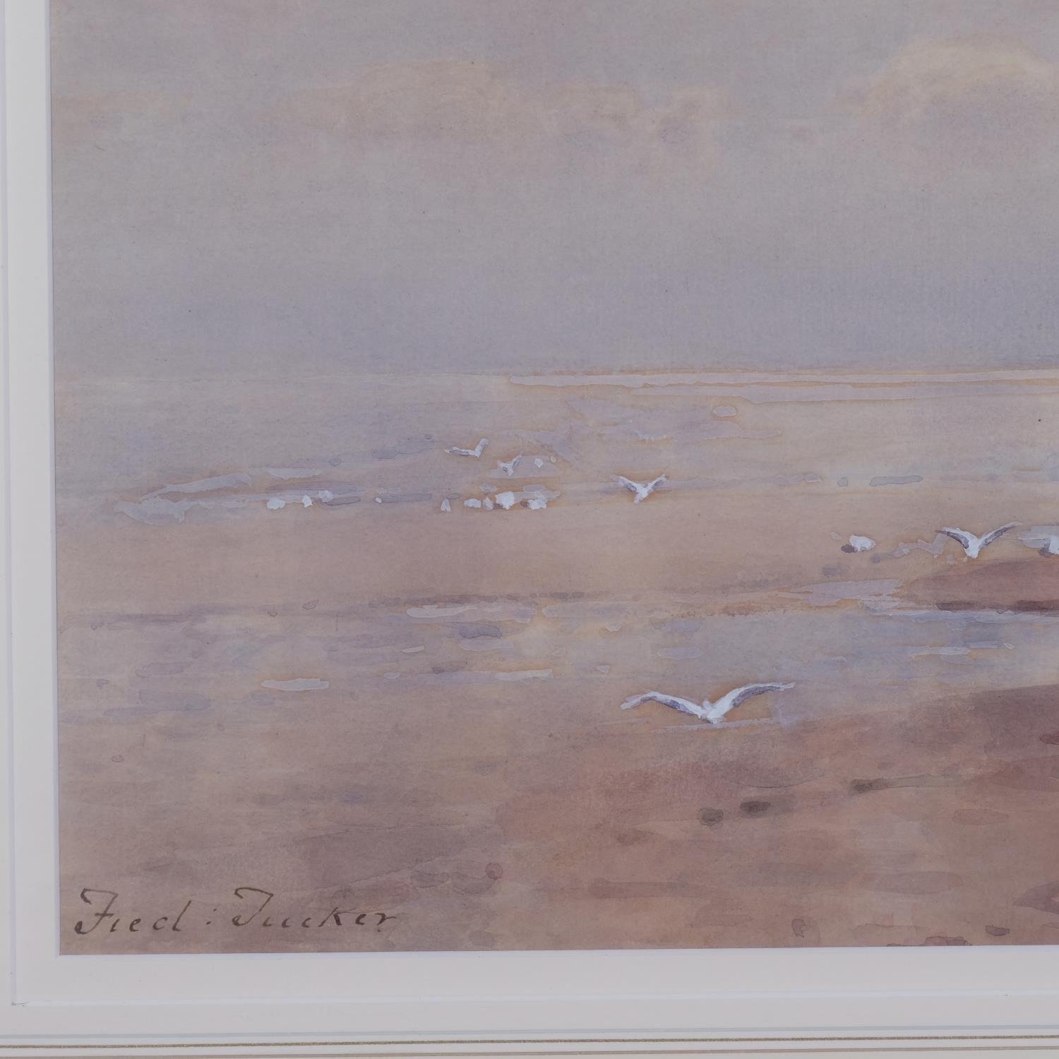 Fred Tucker (active 1860 - 1935), shore scene, Dumfries, watercolour, signed with original label - Image 3 of 4