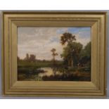 Cattle on a riverbank, early 20th century impressionist oil on canvas, unsigned, 30cm x 39cm, framed