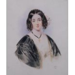 Portrait of a lady, early 19th century English School watercolour, unsigned, 26cm x 20cm, framed