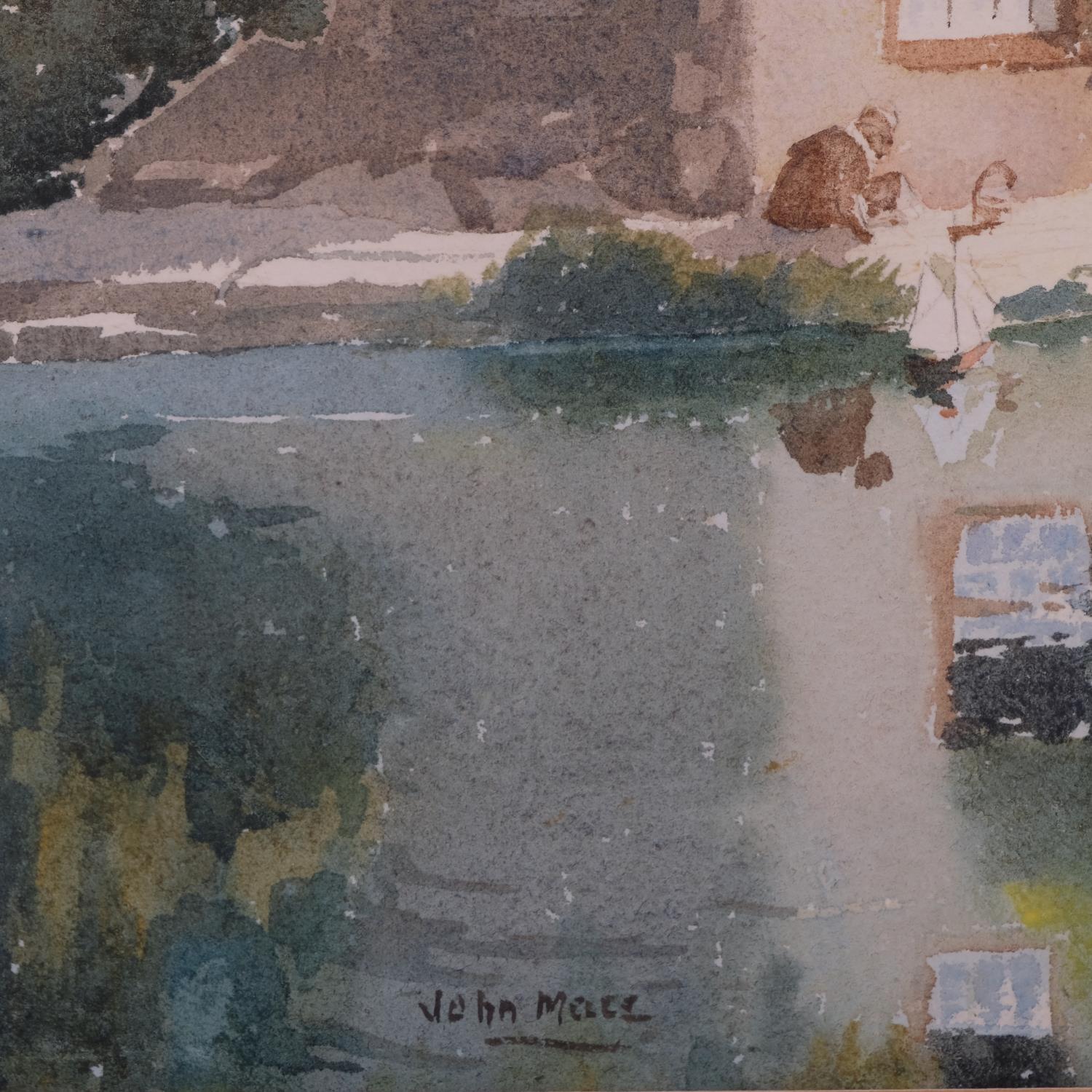 John Mace (1889 - 1952), the mill pond Swanage, watercolour, signed, 32cm x 50cm, framed Very slight - Image 3 of 4