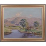 Highland landscape, 20th century oil on canvas, indistinctly signed, 60cm x 75cm, framed Good