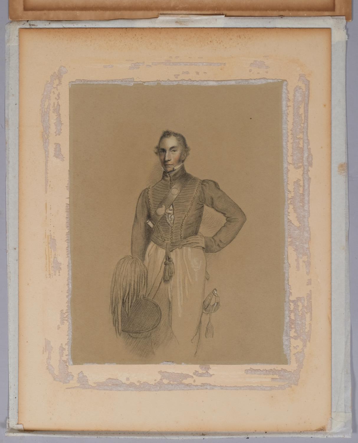 John Noah Gosset, military portrait, charcoal on paper, 26cm x 20cm, mounted Even paper - Image 4 of 4